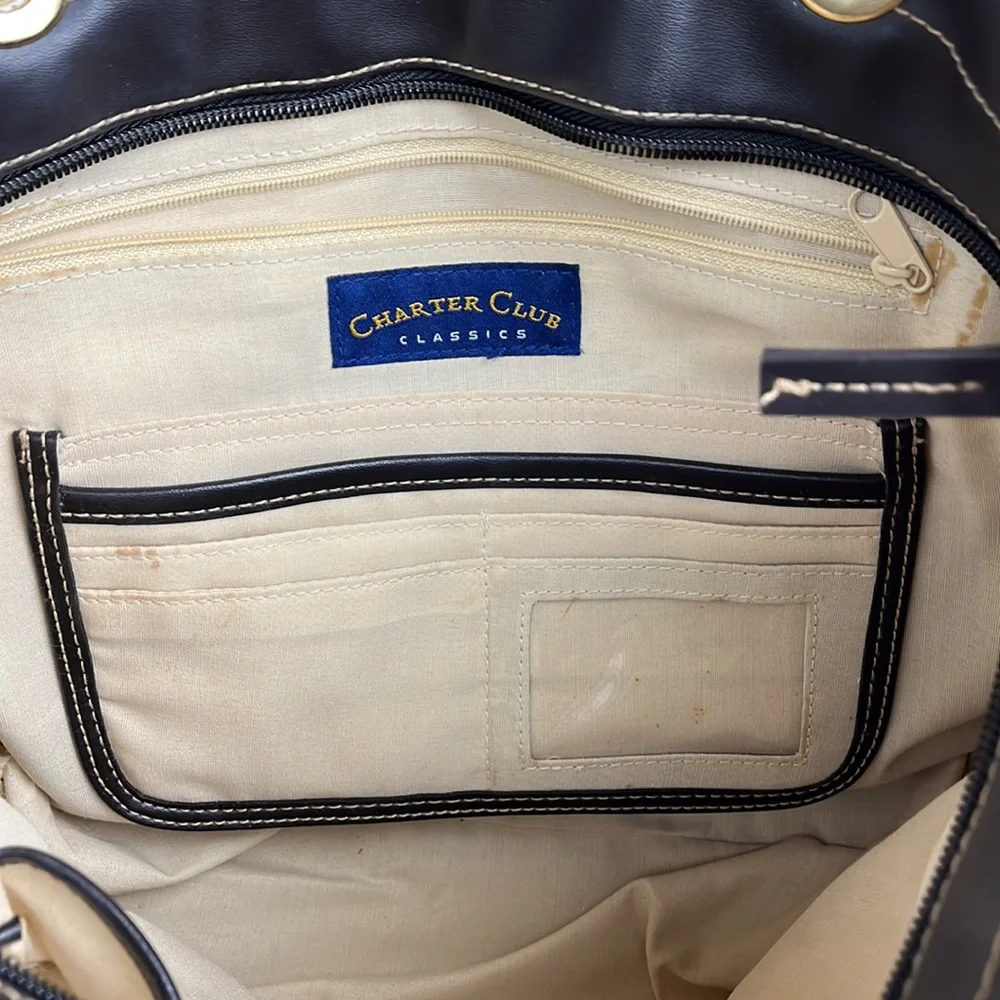 CHARTER CLUB CLASSICS STRIPE WOVEN VEGAN LEATHER ZIP TOP TOTE